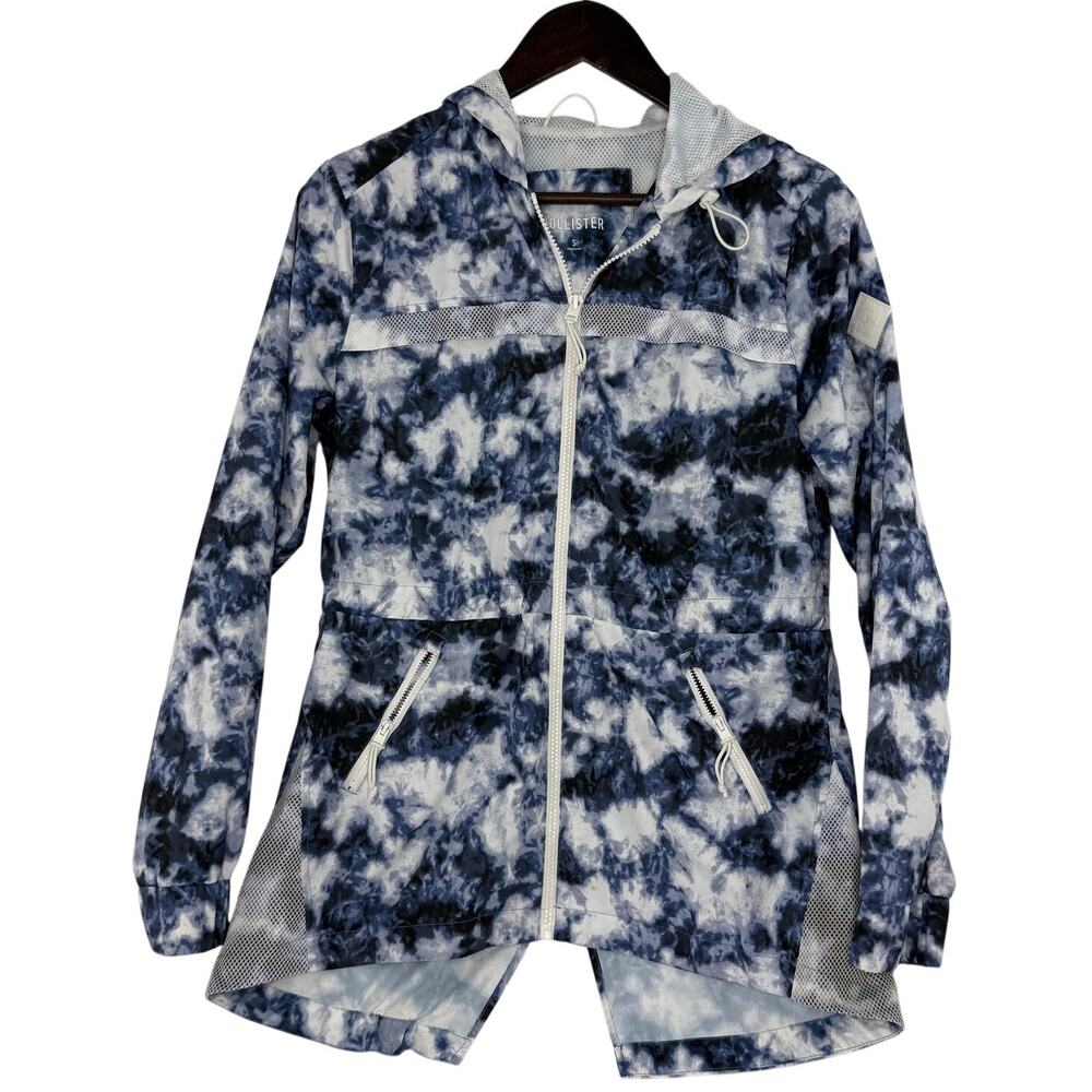 Hollister Lightweight Hooded Windbreaker Women S Blue White Tie Dye Jacket